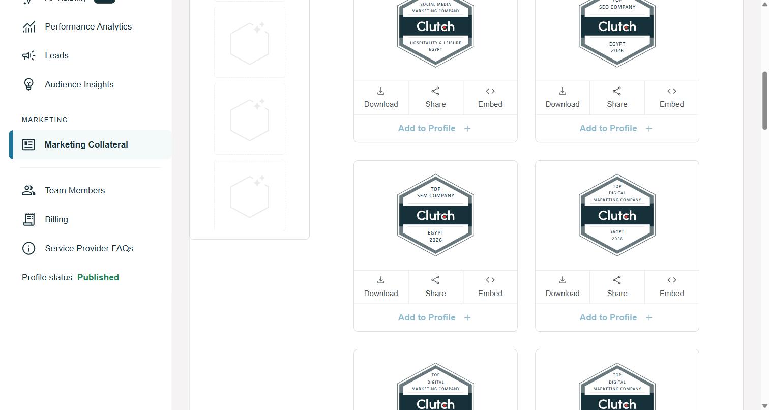 Voctos Top SEM and Digital Marketing Company badges on Clutch Egypt 2026