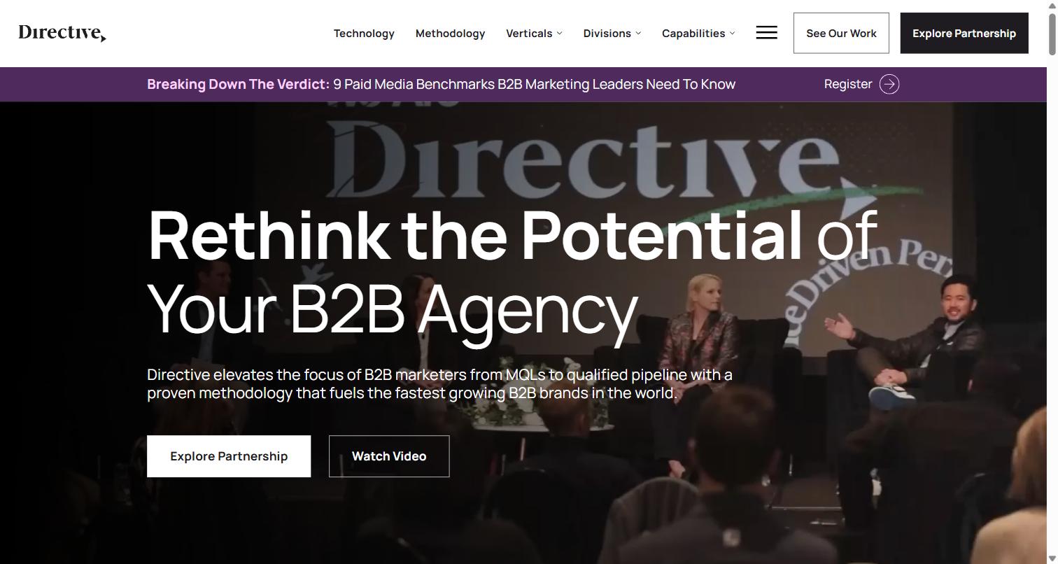 Directive Consulting homepage, a B2B and SaaS agency publishing ChatGPT Ads analysis under its DiscoverabilityOS methodology