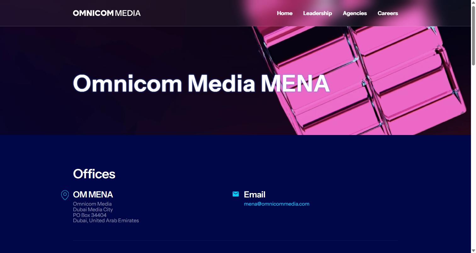Omnicom Media MENA site showing the Dubai Media City office, the regional arm of one of OpenAI ChatGPT ads agency partners