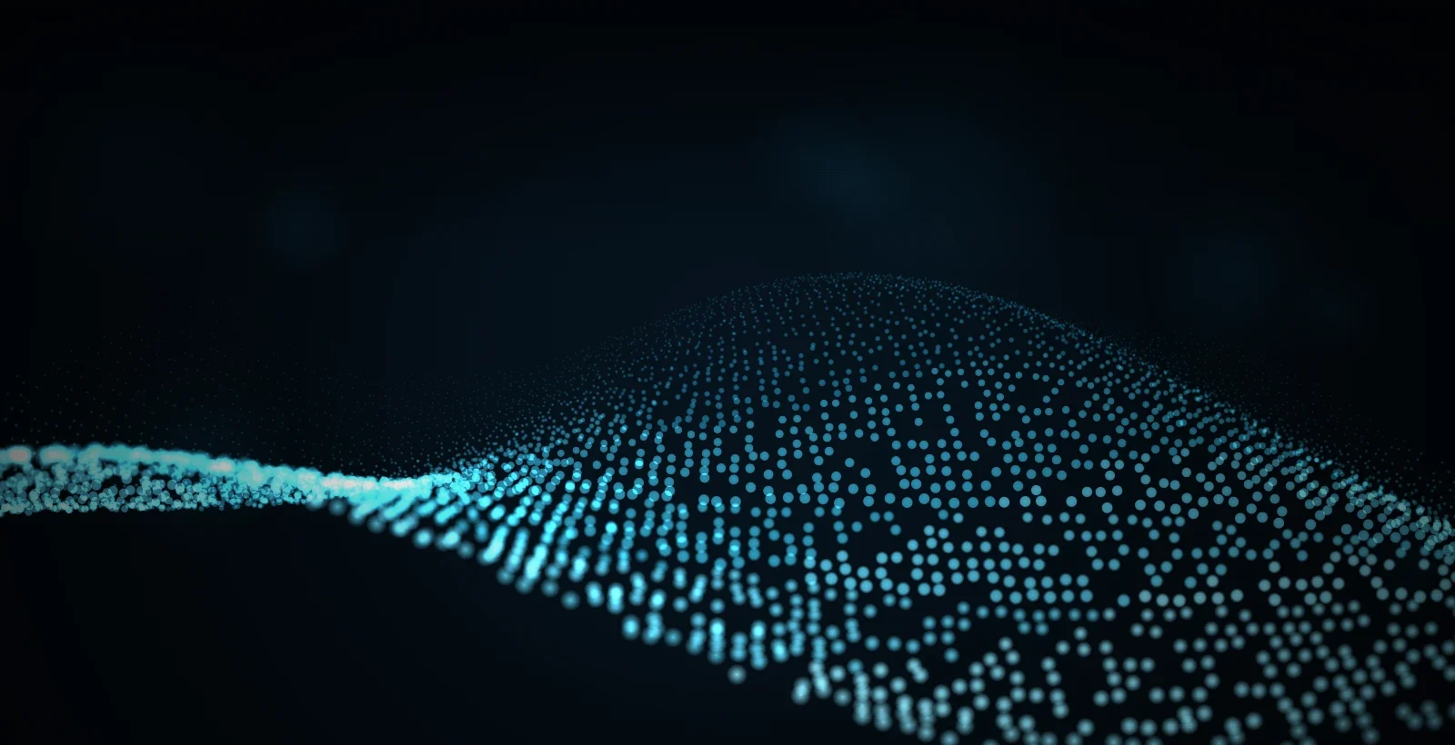 Abstract cyan particle wave on a dark navy background representing sponsored cards in AI answers