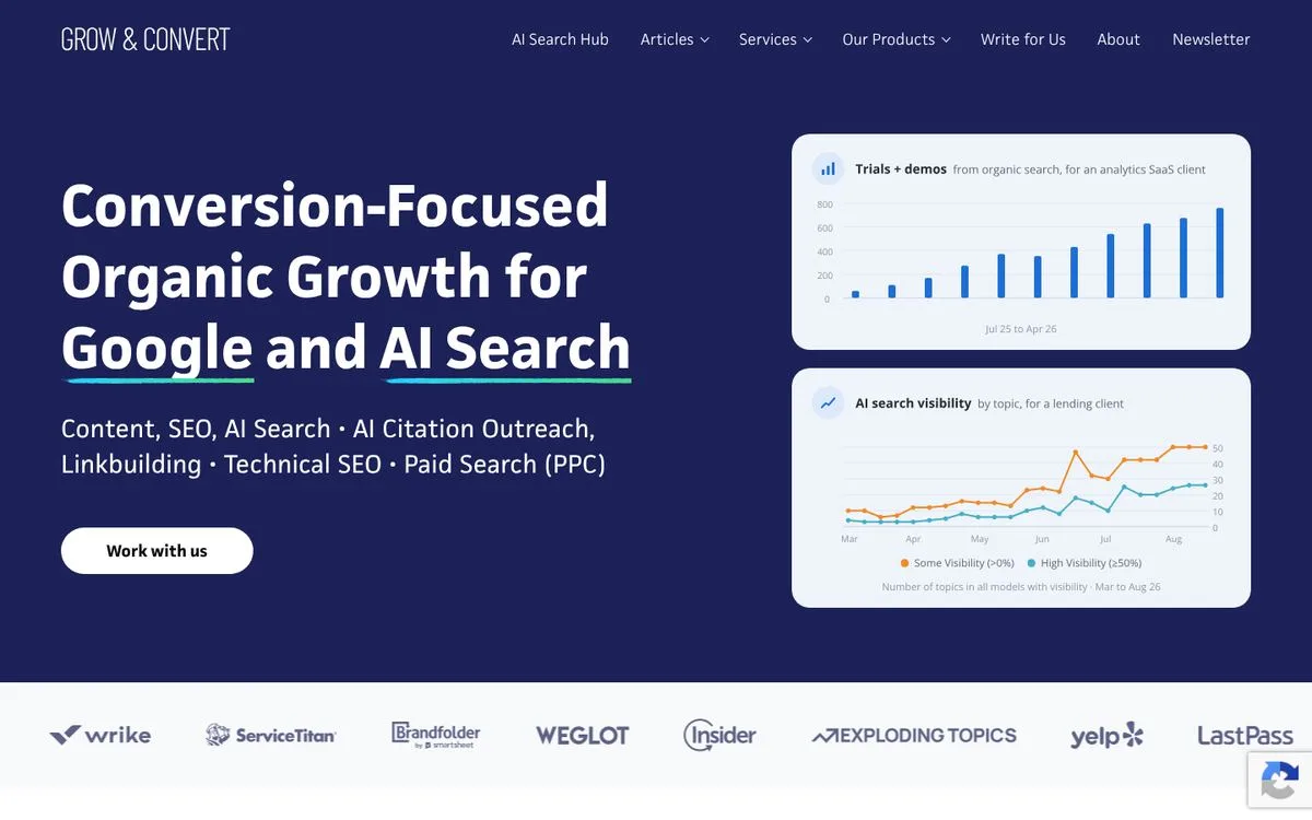 Grow & Convert website homepage