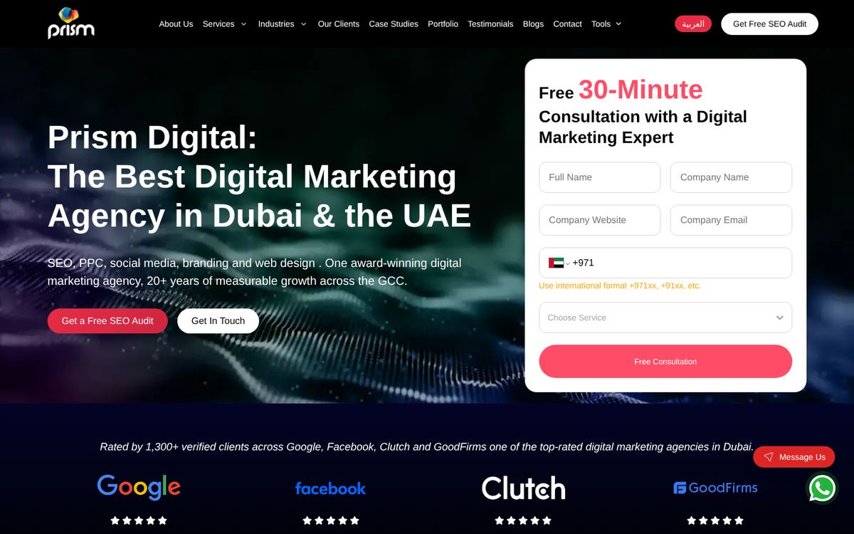 Prism Digital website homepage